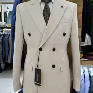 Costume homme beige à double boutonnage, coupe slim, style